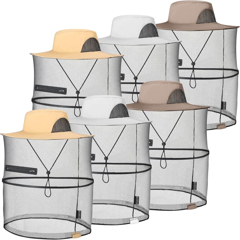 Sureio 6 Pcs Mosquito Net Hat with Zipper, Sun Netting Cap Beekeeping Fly Protection Mesh Mask Hat Mosquito Face Cover for Men Women Outdoor Lovers Fishing Hiking Gardening Camping Beekeeping - Image 1